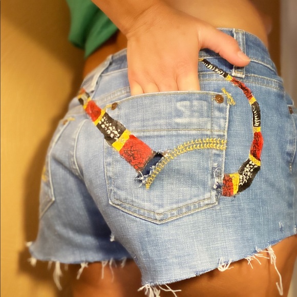 🎨 Hand Painted Joe’s Jeans Shorts Snake Texas 29 - Picture 7 of 8